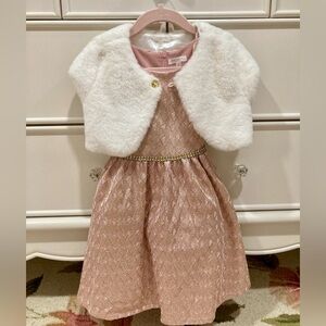 Beautiful Tahari pink metallic dress with shrug. Size 3T